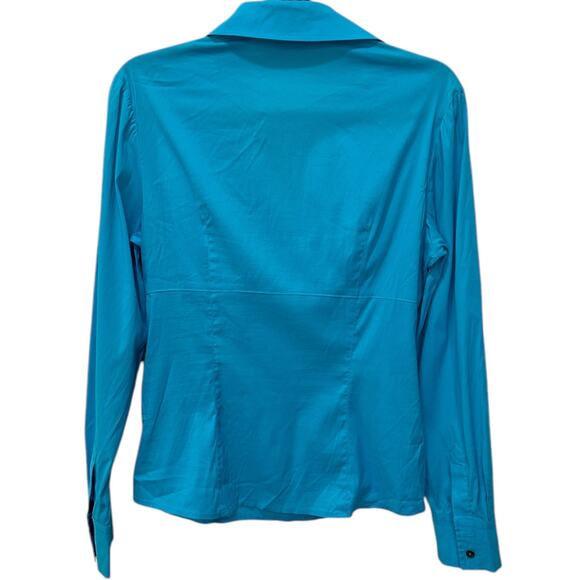 Trina Turk Cotton Twist Front V Neck Blouse in Turquoise - Picture 5 of 7